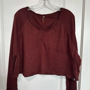 Gottex Maroon V-Neck Long-Sleeve Cropped Knit Top